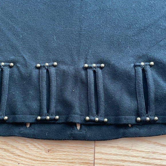 Etincelle Couture Black Knit Skirt w Studs and Slit Cutouts Vintage - Picture 2 of 5